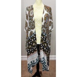 ComfyLuxe Pink Yellow Print 70's Vibe Lightweight Kimono Duster Boho Whimsigoth‎